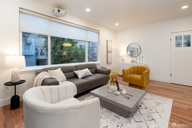 living room with light hardwood / wood-style floors