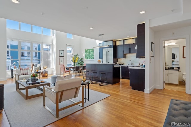 living room with light wood-type flooring