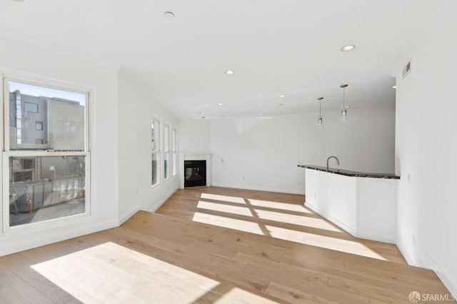 unfurnished living room with light hardwood / wood-style flooring