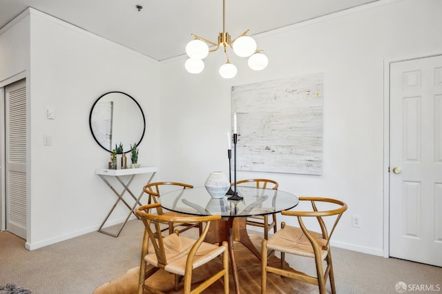 1805 Fillmore St Unit 302, San Francisco, CA 94115 - dining area featuring light carpet, baseboards, ornamental molding, and a chandelier