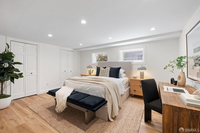 803 Vermont St, San Francisco, CA 94107 - bedroom with two closets, light wood-type flooring, and recessed lighting