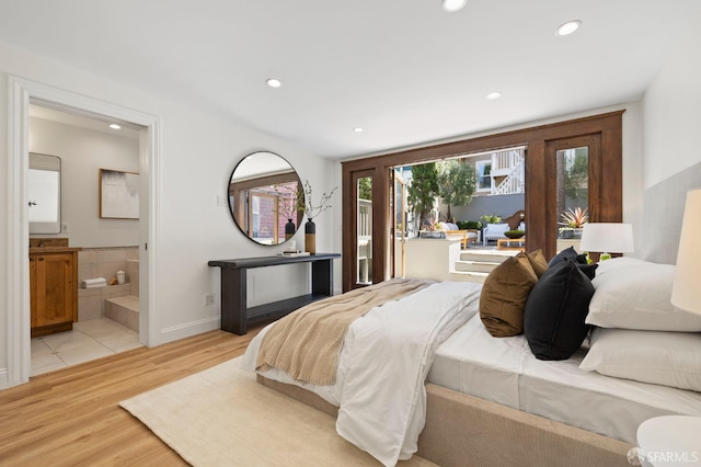 803 Vermont St, San Francisco, CA 94107 - bedroom with access to outside, light wood-style floors, recessed lighting, and connected bathroom