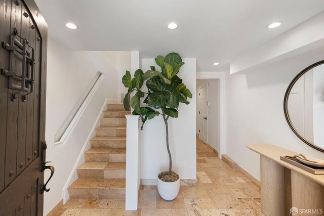803 Vermont St, San Francisco, CA 94107 - entryway with recessed lighting, stairs, and light stone finish flooring