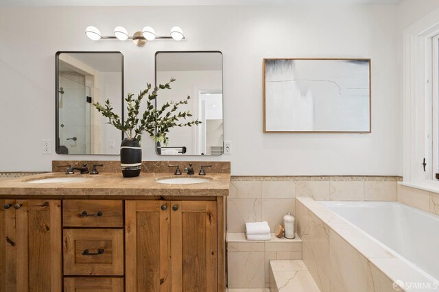 803 Vermont St, San Francisco, CA 94107 - full bathroom with a garden tub, double vanity, and a shower with door