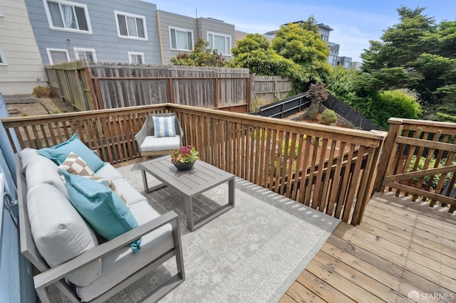 2421 Quintara St, San Francisco, CA 94116 - wooden terrace with outdoor lounge area and a fenced backyard