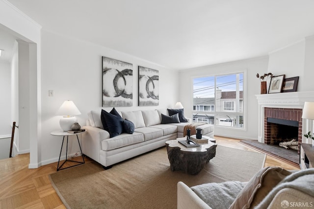 2421 Quintara St, San Francisco, CA 94116 - living area featuring crown molding and a fireplace