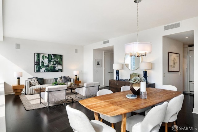 dining room with dark wood finished floors and visible vents