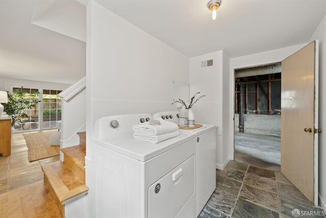 245 Skyline Dr, Daly City, CA 94015 - laundry area with separate washer and dryer and dark stone finish floors