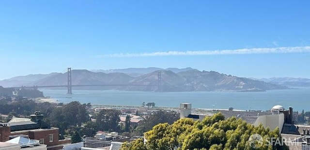 view of mountain feature with a water view