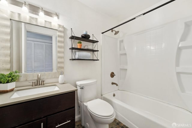 full bathroom featuring shower / bath combination, vanity, and toilet