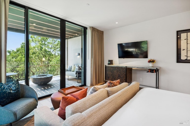 living area with expansive windows