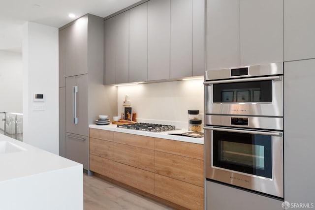 kitchen featuring stainless steel appliances and light hardwood / wood-style floors