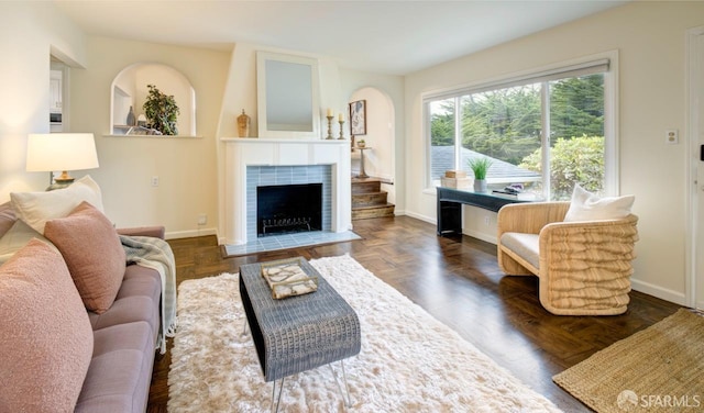 636 Edgemar Ave, Pacifica, CA 94044 - living room with baseboards and a tiled fireplace