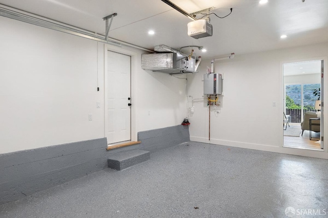 69 Lobos St, San Francisco, CA 94112 - garage featuring a garage door opener, recessed lighting, and water heater