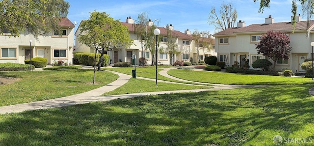 surrounding community with a yard and a residential view