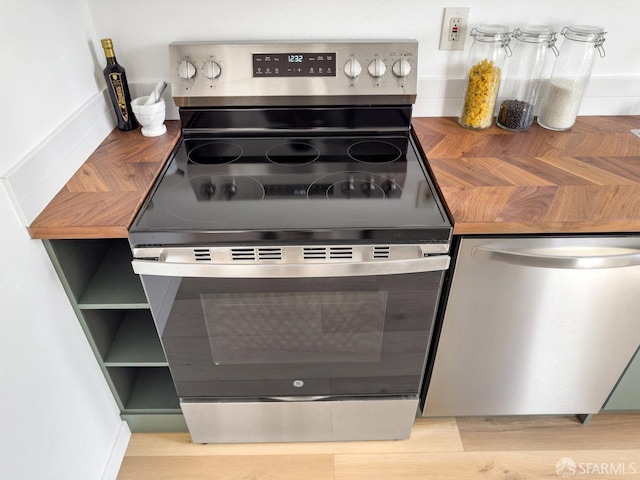 interior space with stainless steel appliances and butcher block counters