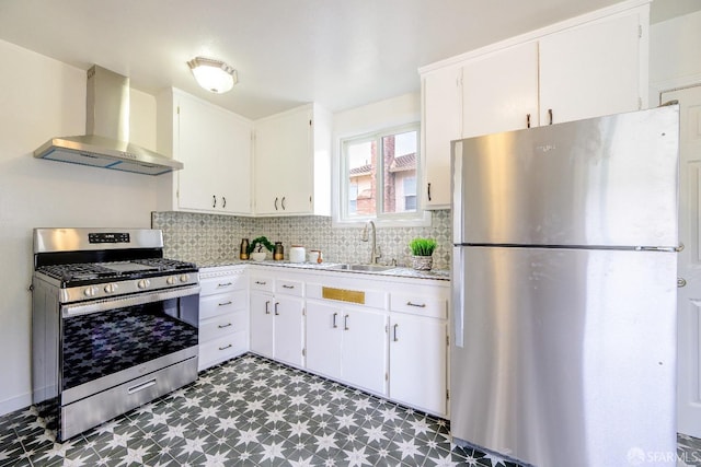 311 Linden Ave, San Bruno, CA 94066 - kitchen featuring light countertops, light floors, stainless steel appliances, and wall chimney exhaust hood
