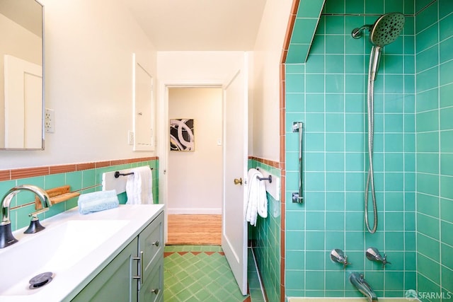 311 Linden Ave, San Bruno, CA 94066 - full bathroom featuring shower / bath combination, tile walls, wainscoting, and vanity