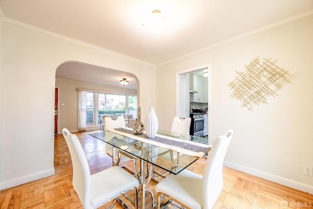 311 Linden Ave, San Bruno, CA 94066 - dining room featuring arched walkways, baseboards, and ornamental molding