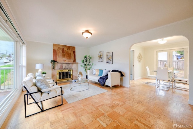 311 Linden Ave, San Bruno, CA 94066 - living room with baseboards, arched walkways, and a wealth of natural light