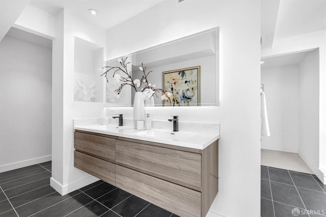 555 Fulton St Unit 519, San Francisco, CA 94102 - full bathroom featuring tile patterned flooring, double vanity, baseboards, and recessed lighting