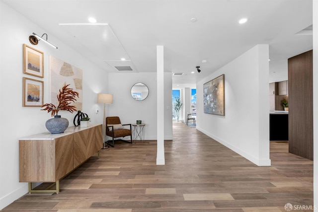 555 Fulton St Unit 519, San Francisco, CA 94102 - hall with attic access, light wood-style floors, baseboards, and recessed lighting