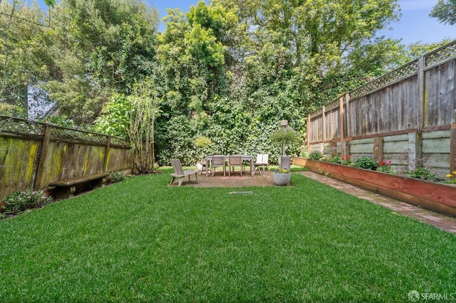 view of yard with a fenced backyard and a patio area