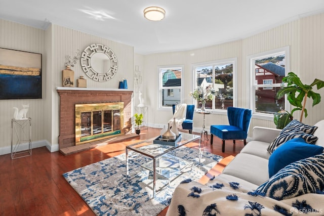 living room with dark wood-type flooring