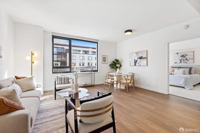 living room with light hardwood / wood-style flooring