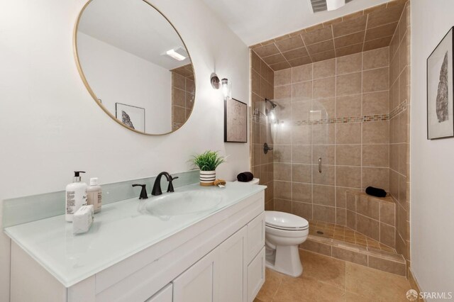 112 S Lake Merced Hls, San Francisco, CA 94132 - bathroom featuring vanity, a stall shower, toilet, and tile patterned flooring