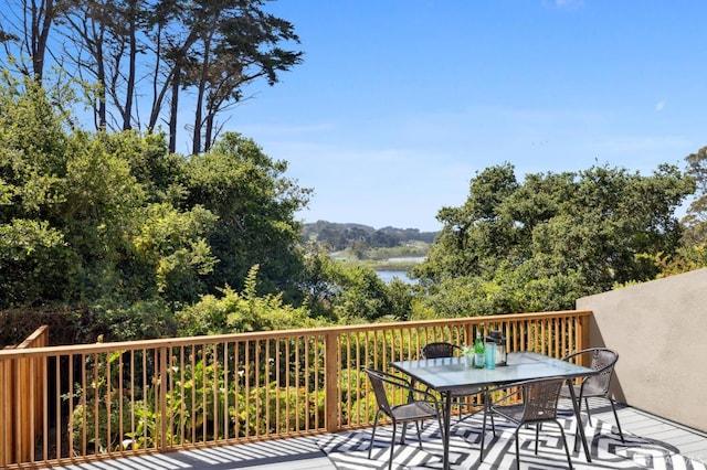 112 S Lake Merced Hls, San Francisco, CA 94132 - wooden terrace with outdoor dining area and a water view