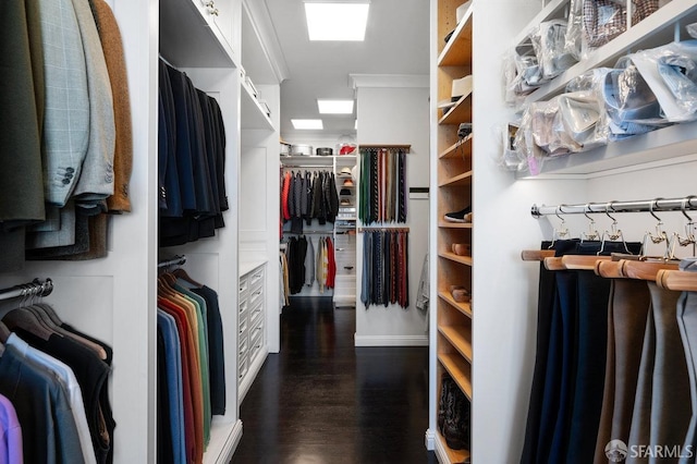 spacious closet with dark wood-type flooring