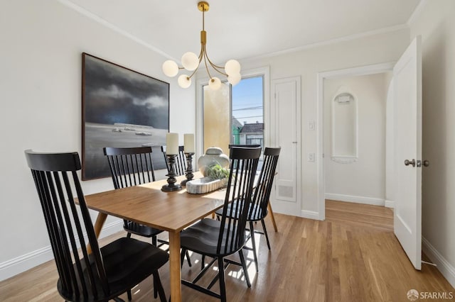 232 Talbert St, San Francisco, CA 94134 - dining space with a chandelier, wood finished floors, ornamental molding, and baseboards
