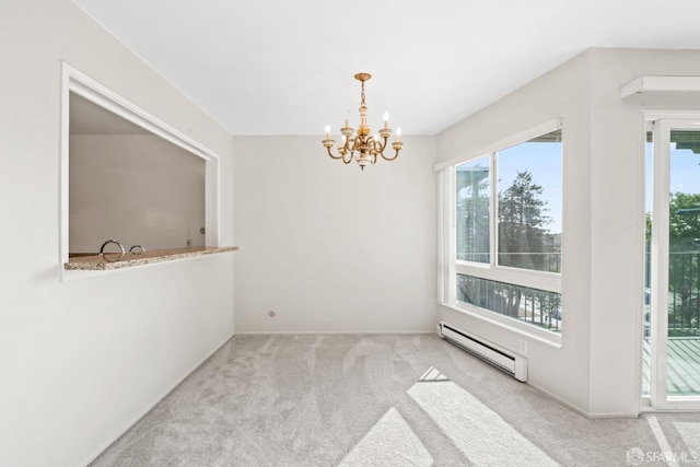 816 N Delaware St Unit 409, San Mateo, CA 94401 - empty room with baseboard heating, a chandelier, carpet flooring, and baseboards