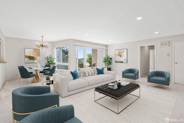 816 N Delaware St Unit 409, San Mateo, CA 94401 - living area with a chandelier, carpet flooring, and recessed lighting