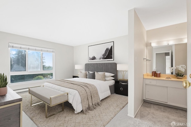 816 N Delaware St Unit 409, San Mateo, CA 94401 - bedroom with light colored carpet, a baseboard heating unit, and a sink