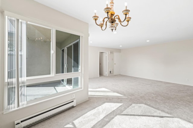 816 N Delaware St Unit 409, San Mateo, CA 94401 - unfurnished room featuring baseboard heating, carpet floors, a chandelier, and recessed lighting