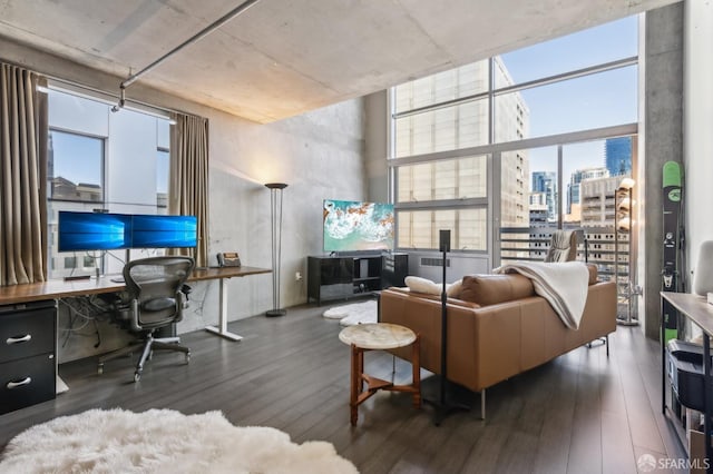 living room with hardwood / wood-style floors