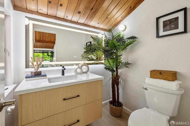 229 Cypress Point Dr, Mountain View, CA 94043 - half bath with vanity, wood finished floors, and wood ceiling