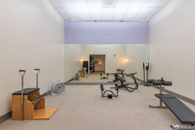 workout room with carpet flooring