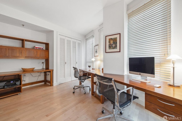 office area featuring light hardwood / wood-style floors