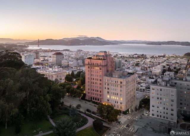 view of city featuring a water and mountain view