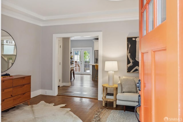 4145 Emerald St, Oakland, CA 94609 - sitting room featuring wood finished floors, french doors, and ornamental molding