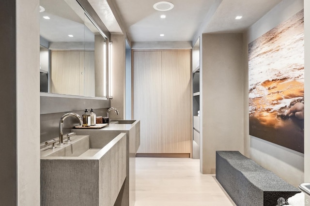 bathroom featuring sink and hardwood / wood-style flooring