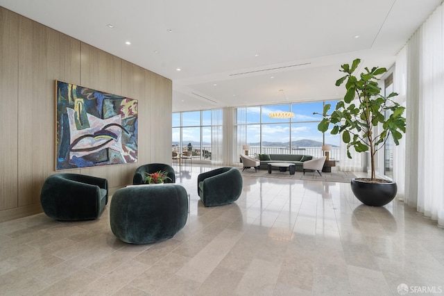 lobby featuring a mountain view