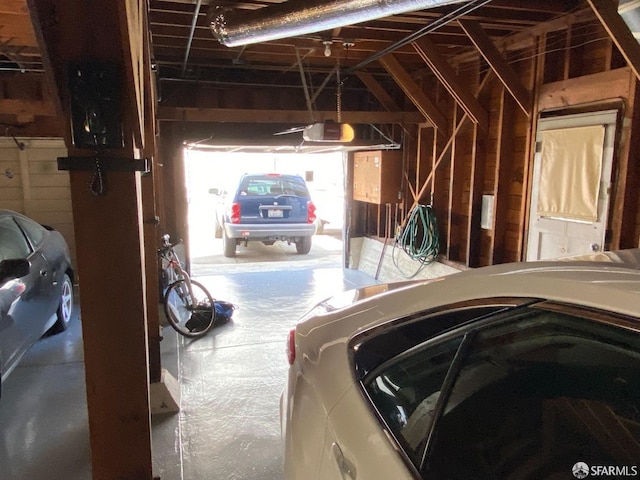 garage with a garage door opener