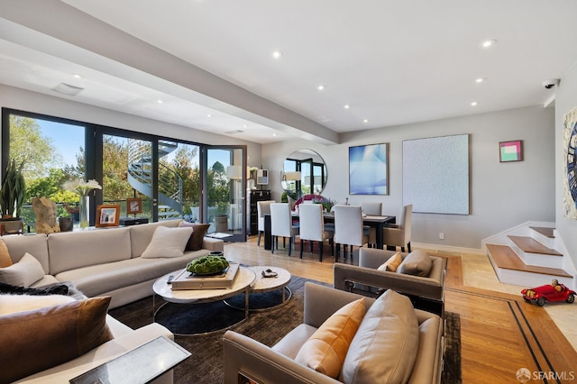 living room featuring light wood-type flooring