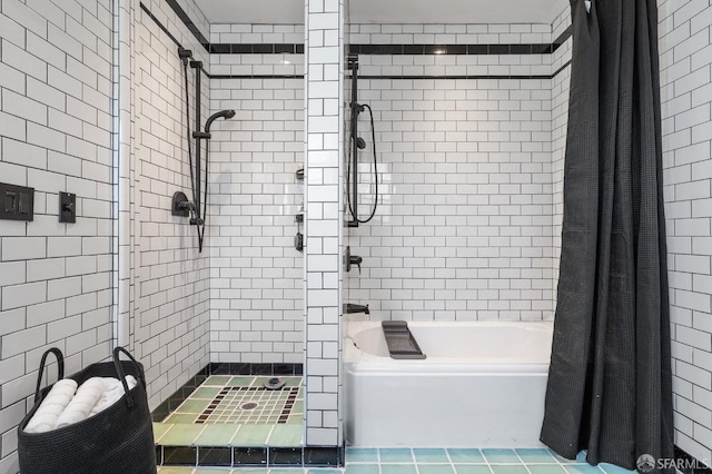 bathroom featuring plus walk in shower