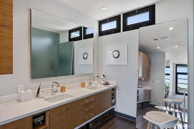 bathroom featuring wood-type flooring and vanity