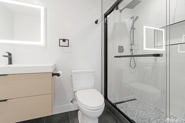 269 E Ave, San Bruno, CA 94066 - full bath with vanity, a marble finish shower, and tile patterned floors